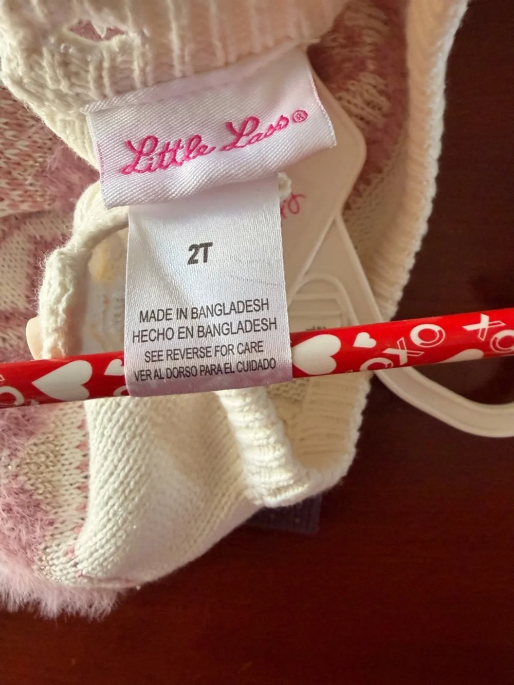 Little Lass Cream and Pink Knit Toddler Pants Set 2T - Picture 6 of 7